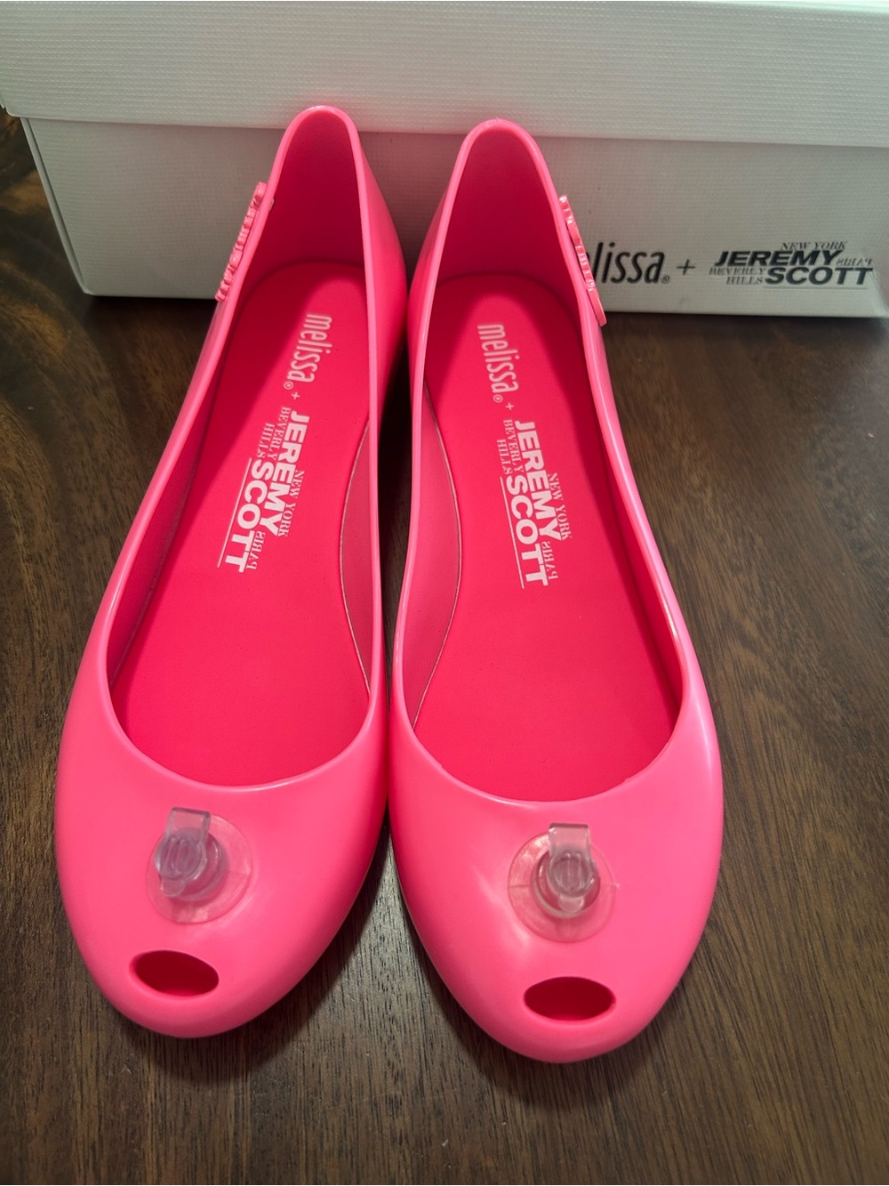 Jeremy Scott Melissa Bright Pink Jelly Peep-Toe Flats New in box